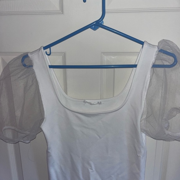White Sheer Puffy Sleeves Top - Picture 3 of 4